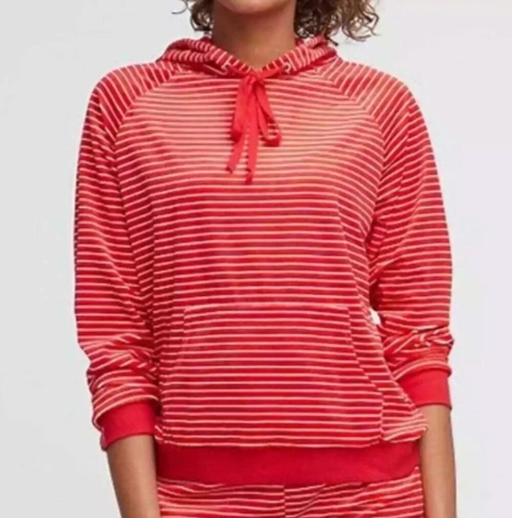 Vera Bradley Red Snow Stripe Polar Velour Pullover Hoodie NWT Size L